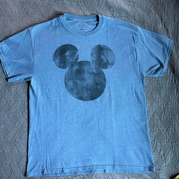 Disney Mickey Mouse Blue T-Shirt with Mickey Mouse Silhouette Size Large - Picture 1 of 6